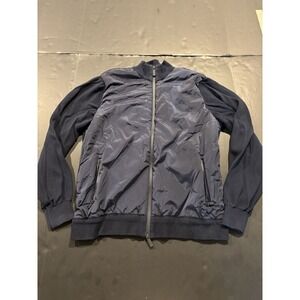 John Henric Navy Blue Hybrid Wool and Nylon Full-Zip Bomber Jacket -  Size M -